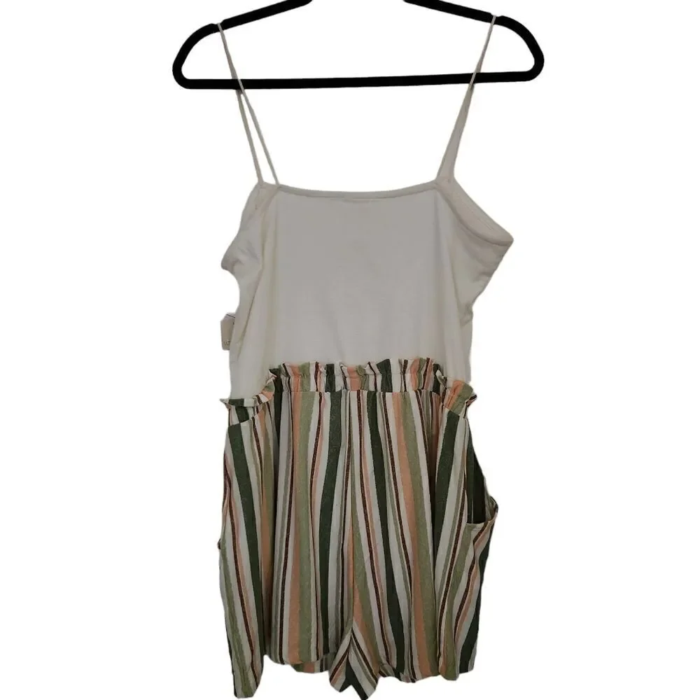Ultra Flirt Womens Juniors Paperbag Waist Striped Romper Shorts Size XXL
